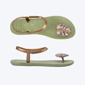 ZHOELALA — Sandals Comfort "TROPICAL LEAVES" • Olive Green